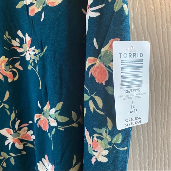 NWT TORRID Teal Floral Super Soft Crew Tank - Picture 9 of 10
